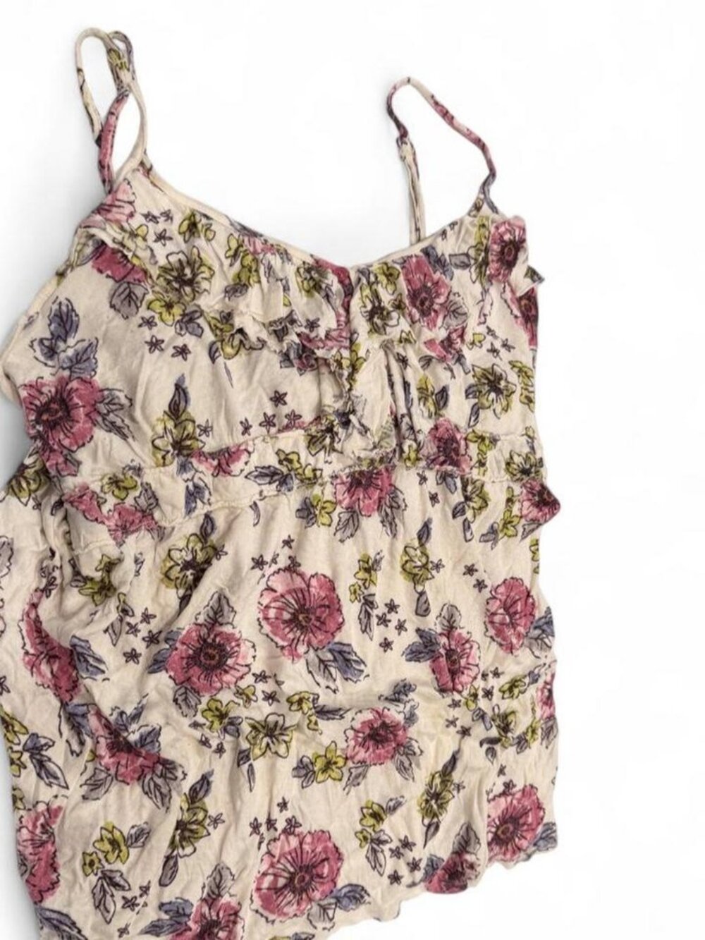 Decree Cream Floral Tank Top Adjustable Straps Size L
